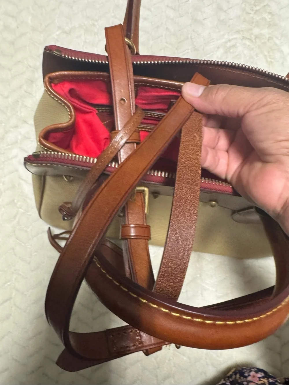 Dooney & Bourke Cream Satchel with Tan Leather Trim - Picture 15 of 15